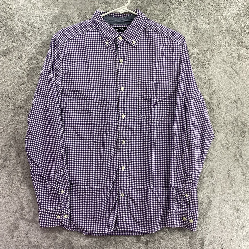 Nautica Purple Gingham Stretch Button Down Shirt Men's S Long Sleeve